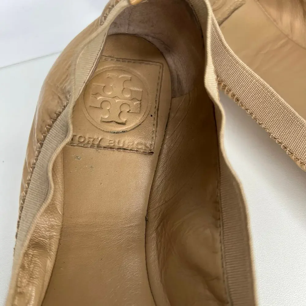 Tory Burch Tan Caroline Nude Ballet Leather Flats 8